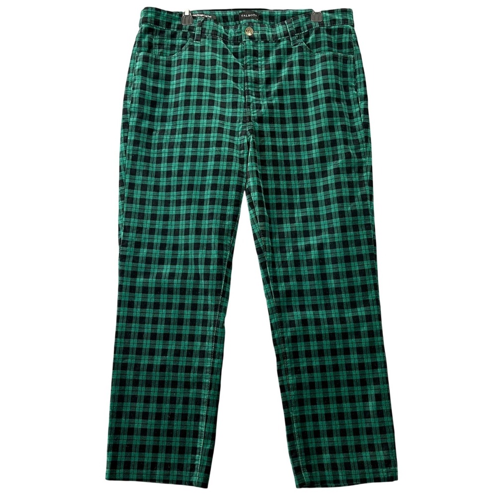 Talbots Velveteen Straight Leg Pant Womens 14 Buffalo‎ Plaid Holiday Festive